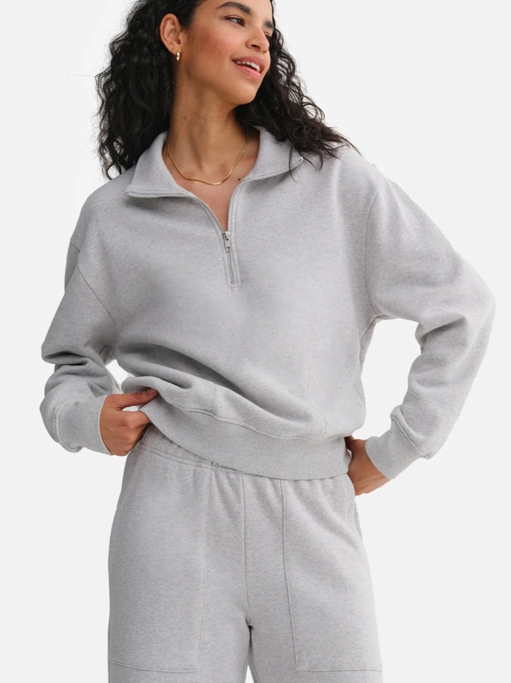 MATE the Label Heather Gray Half-Zip Pullover + wide leg pants